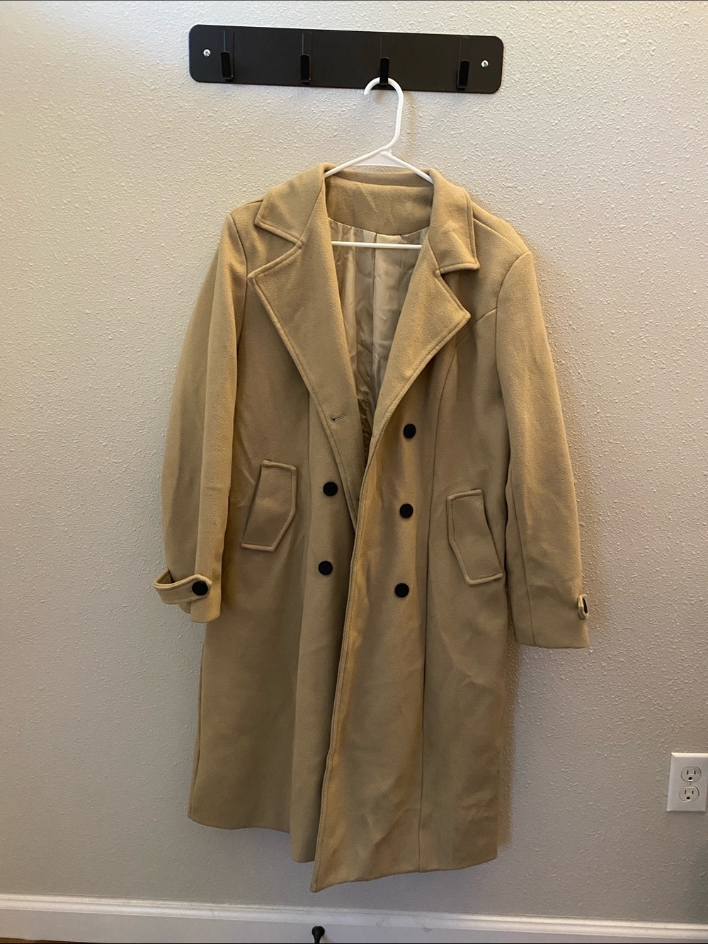 Woman’s Tan Double-Breasted Wool-Blend Coat